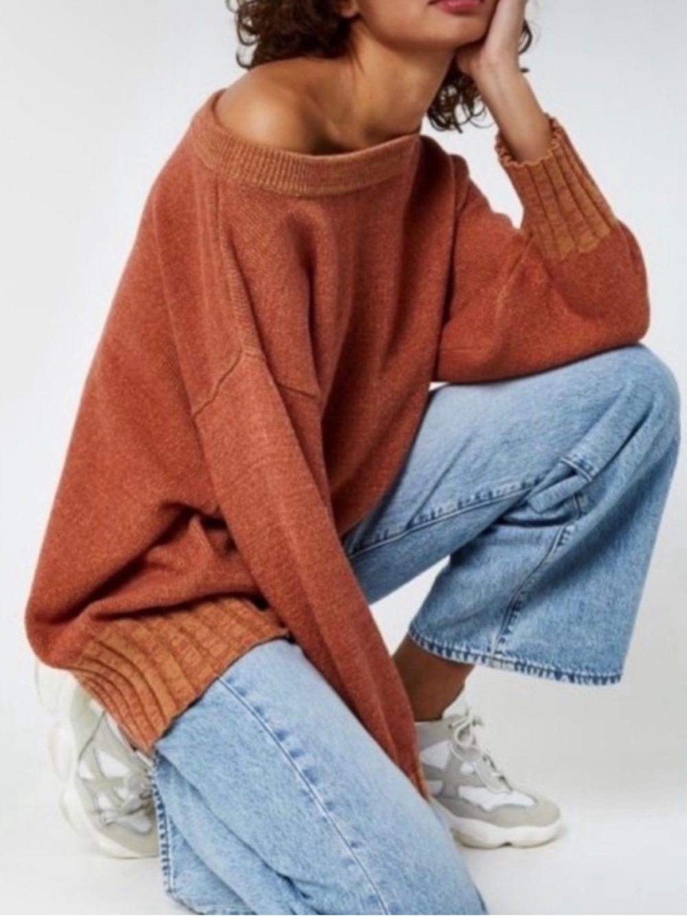 Free People Street Fair Sweater Brick Slouchy Knit Pullover S